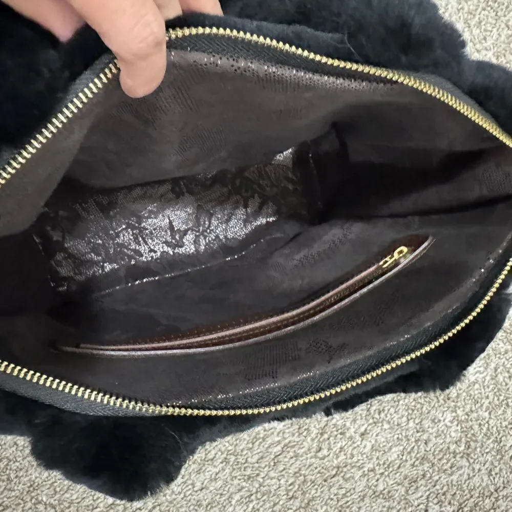 Colorblock Handmade Real Shearling Kitty Cat Large Tote/Shoulder Bag/Crossbody